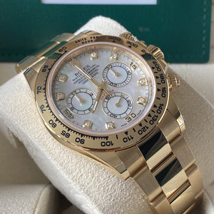 2021 Rolex Daytona 40mm 18ct Yellow Gold Mother of Pearl Diamond Dial
